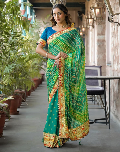 Vasthrlay Bandhani Embroidery Unstitched Pink Saree