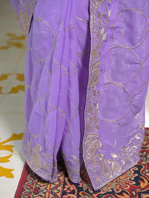 Vasthrlay Shimmer Embroidery Mustard Mustard Yellow Saree