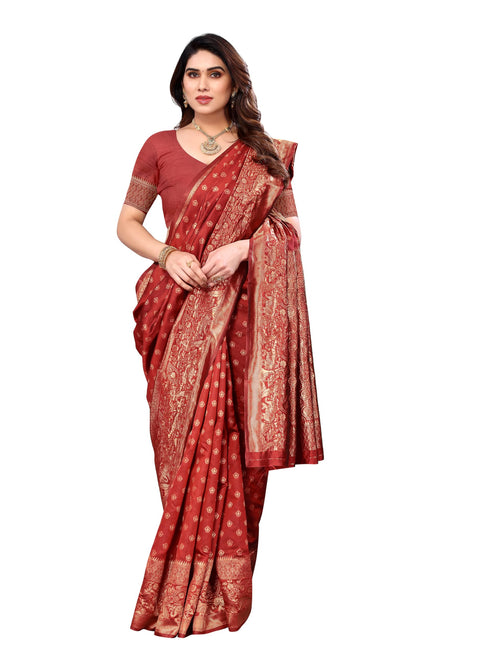 Vasthrlay Pink Kanjivaram Unstitched Saree