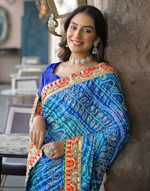 Vasthrlay Bandhani Embroidery Unstitched Pink Saree
