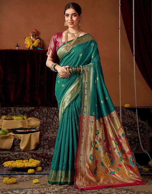 Vasthrlay Womens Paithani Unstitched Pink Saree