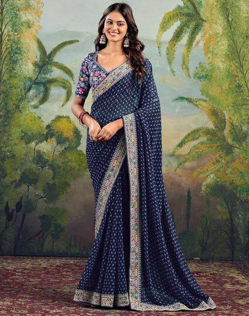 Vasthrlay Georgette Embroidery Unstitched Purple Saree