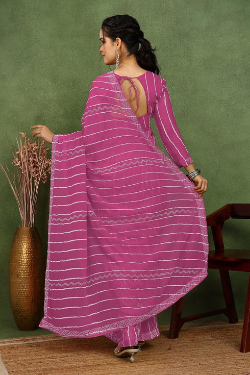 Vasthrlay Fashion Georgette Stripes Navy Ethnic Wear