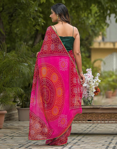 Vasthrlay Georgette Bandhani Unstitched Green Saree