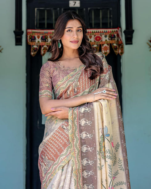 Vasthrlay Handloom Multicolour Pink Blue Saree