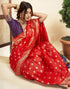 Vasthrlay Paithani Jacquard Red Saree With Maroon Unstitched Blouse Piece