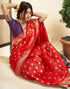 Vasthrlay Paithani Jacquard Unstitched Red Saree