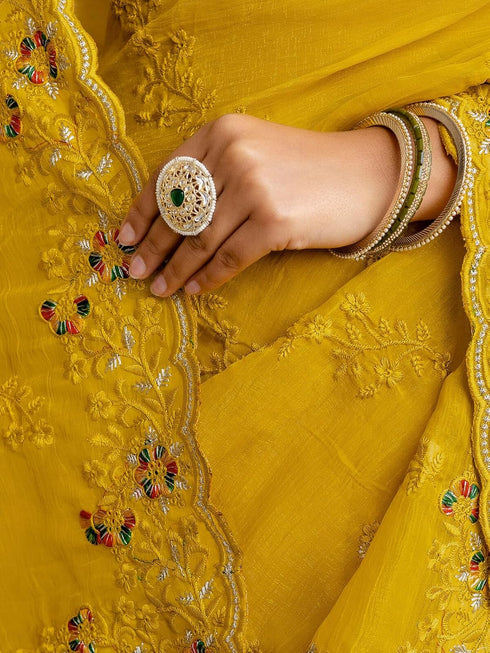 Vasthrlay Shimmer Embroidery Olive Saree