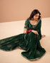 Vasthrlay Georgette Printed Embroidery Bottle Green Lace Saree With Unstitched Blouse Piece