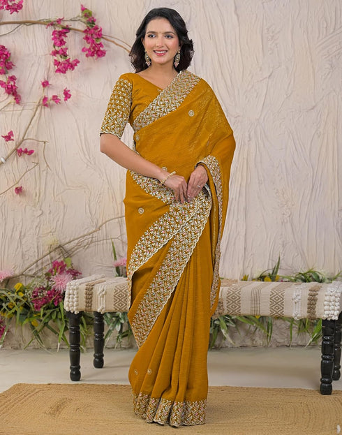 Vasthrlay Embroidery Scalloped Unstitched Maroon Saree