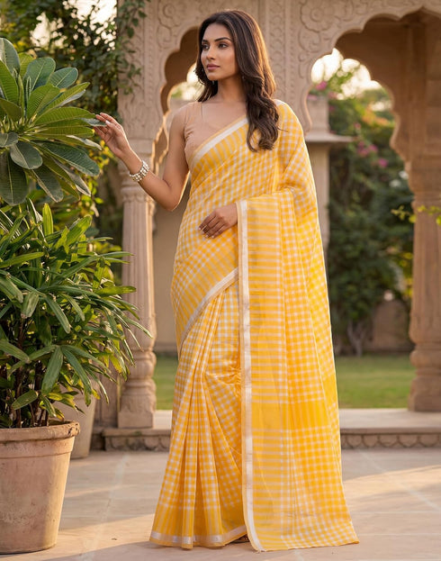 Vasthrlay Chanderi Printed Unstitched Beige Saree