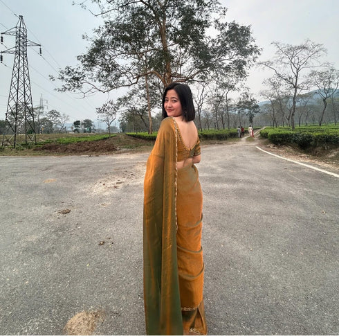 VasthrlayBoarder Unstitched Chhaavau Mustard Free Ethnic Wear