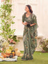Vasthrlay Womens Printed Unstitched Sage Green Saree