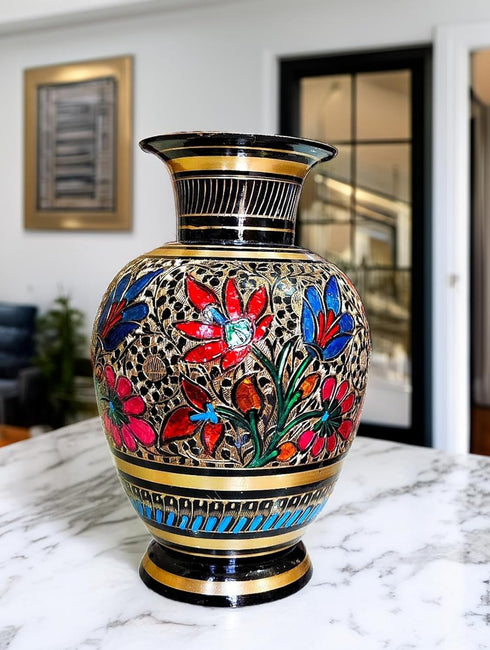 Brass Hand Carved Bidri Work Flower vase