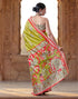 Vasthrlay Banglori Printed Lime Green | Red Saree With Unstitched Blouse Piece
