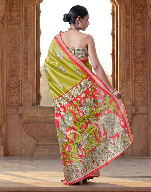 Vasthrlay Banglori Printed Unstitched Peach Saree