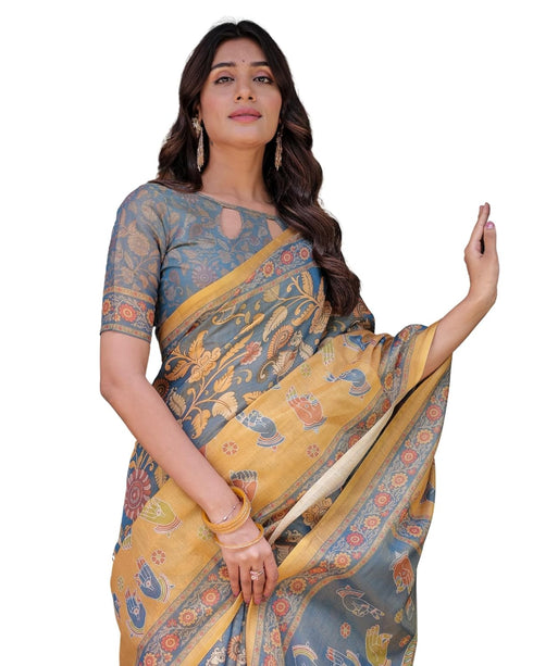 Vasthrlay Handloom Traditional Lue Grey Saree
