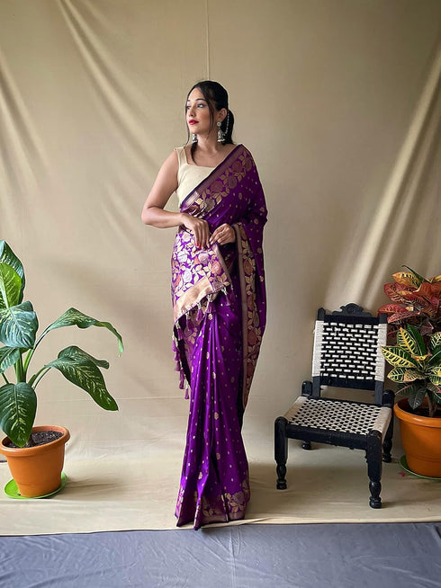 Vasthrlay Kanjivaram Banarasi Jacquard Unstitched Saree
