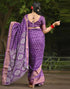 Vasthrlay Womens Printed Purple Saree With Unstitched Blouse Piece