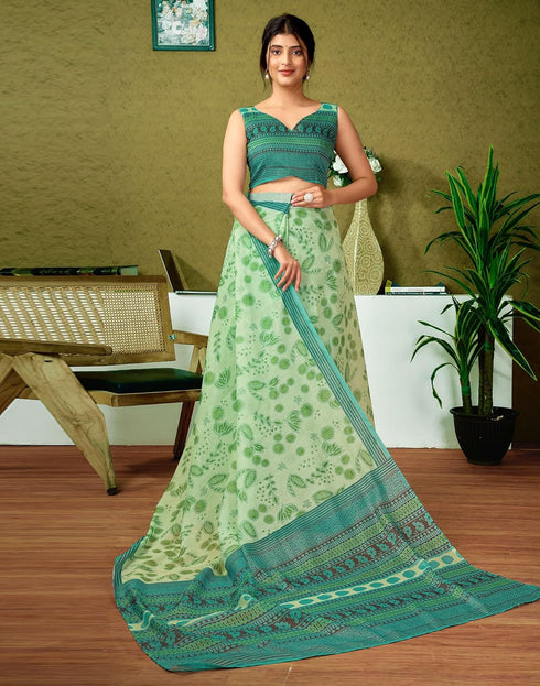 Vasthrlay Chanderi Printed Unstitched Blue Saree