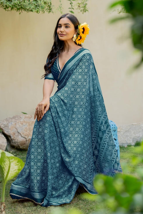 Vasthrlay Fashion Georgette Leheriya Turquoise Ethnic Wear