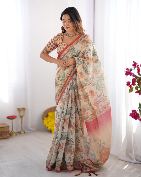 Vasthrlay Handloom Grey Beige Traditional Saree