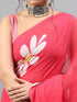 Vasthrlay Tomato Pink Linen Floral Printed Saree With Solid Unstitched Linen Blouse Piece