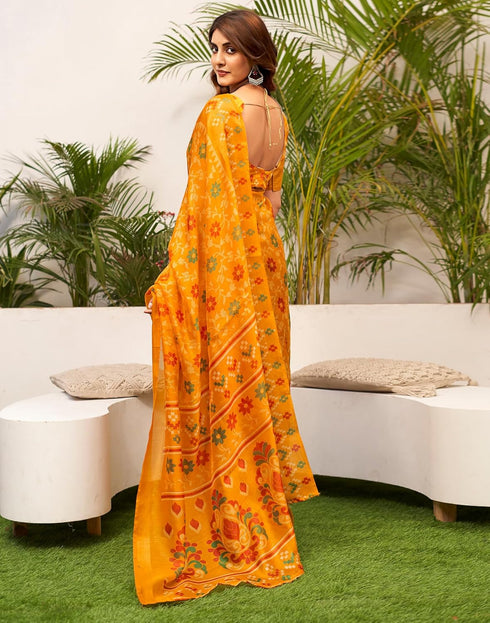 Vasthrlay Womens Printed Unstitched Green Saree