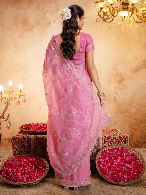 Vasthrlay Scalloped Embroidery Unstitched Light Green Saree