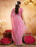 Vasthrlay Scalloped Embroidery Light Pink Saree With Unstitched Blouse Piece