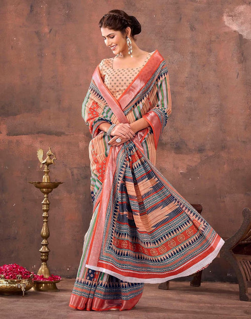 Vasthrlay Special Printed Unstitched Beige Saree