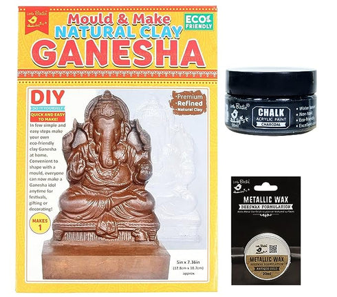 Natural Clay Ganesha Idol Making Mold DIY Kit Metallic Wax