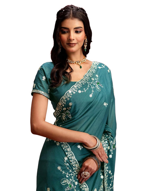 Vasthrlay Georgette Embroidery Unstitched Maroon Saree