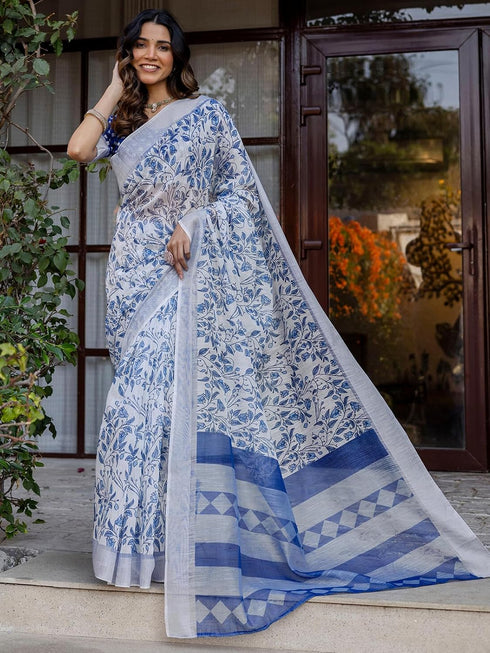 Vasthrlay Womens Printed Unstitched Multicolor Saree