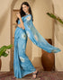 Vasthrlay Georgette Printed Sky Blue Saree With Unstitched Blouse Piece