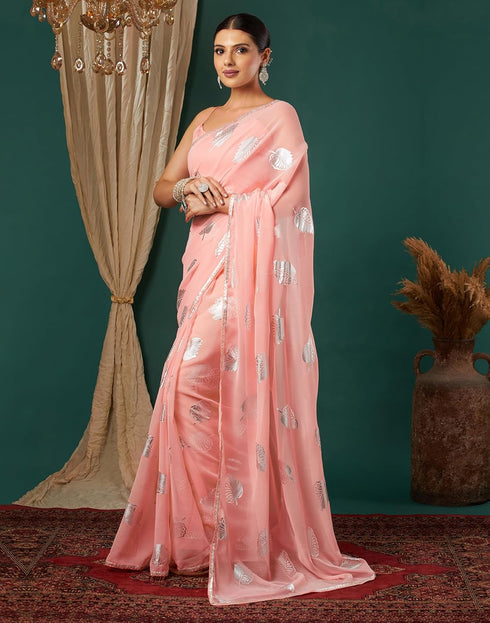Vasthrlay Georgette Printed Unstitched Orange Saree