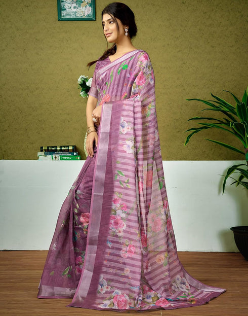 Vasthrlay Womens Cotton Printed Brown Saree