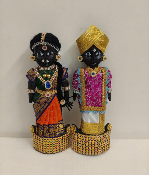 PUJA Celebrations Marapachi Doll Pair – Decorated Raja Rani Wooden Dolls