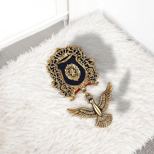 Mahi Lion Face Design & Bird Shaped Meenakari Work Wedding Brooch