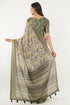 Vasthrlay Sage Green Patchwork Print Polyester Saree With Zari Border And Unstitched Blouse Piece