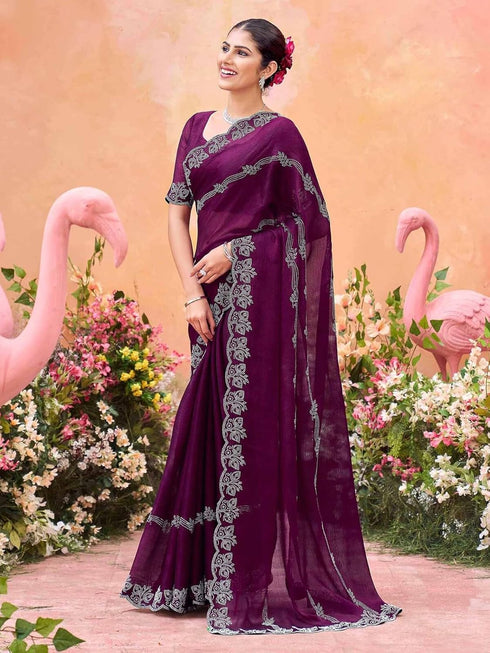 Vasthrlay Shimmer Chiffon Rani Saree