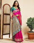Vasthrlay Paithani Jacquard Pink Saree With Green Unstitched Blouse Piece