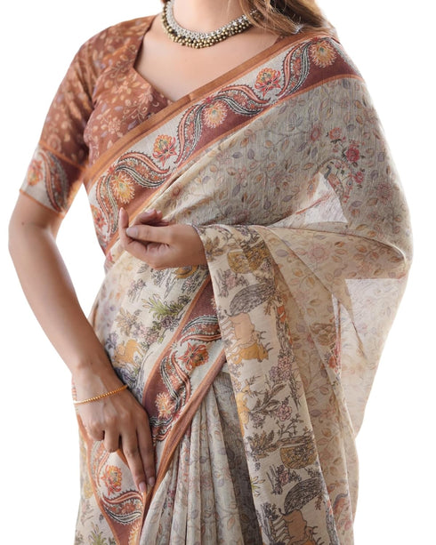 Vasthrlay Blue Beige Traditional Multicolour Saree