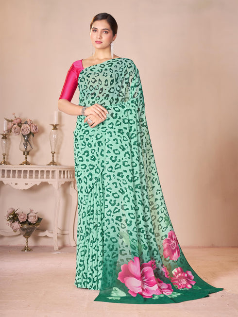 Vasthrlay Green Georgette Unstitched Saree
