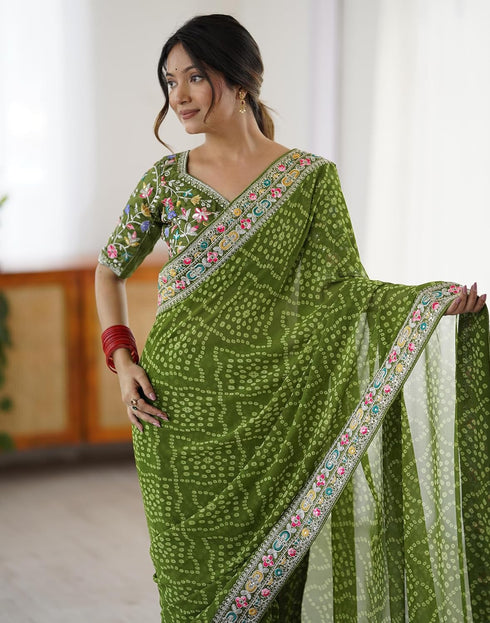Vasthrlay Georgette Embroidery Unstitched Pink Saree