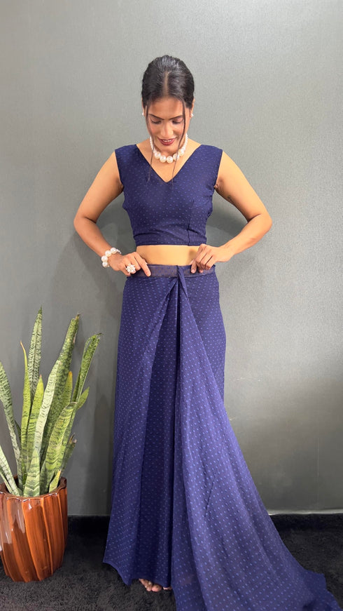 Vasthrlay Navy Blue Georgette Unstitched Saree
