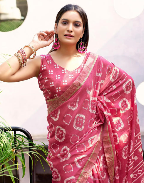 Vasthrlay Chiffon Bandhani Unstitched Olive Green Saree