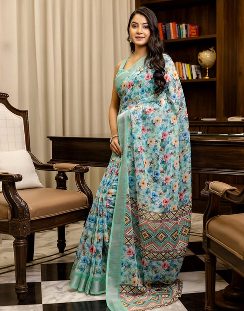Vasthrlay Womens Printed Unstitched Cream Saree