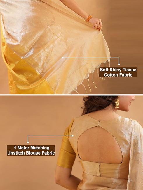 Vasthrlay Handloom Unstitched Beigegold Ethnic Wear