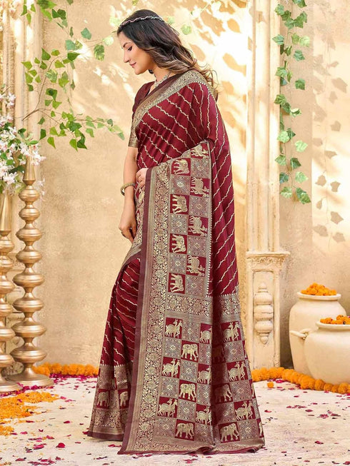 Vasthrlay Banarasi Weaving Maroon Saree